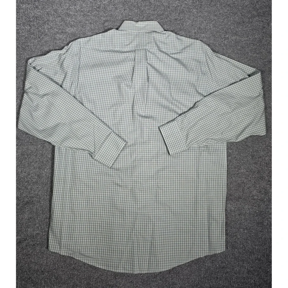 LL Bean Mens Wrinkle Resistant Button Down Shirt‎ Green Blue Check M-Reg 0WT48